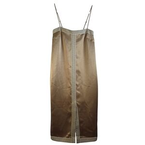 Elizabeth Damrich × Antonio Melani Satin Maxi Slip Dress Grecian Gold Sz 2